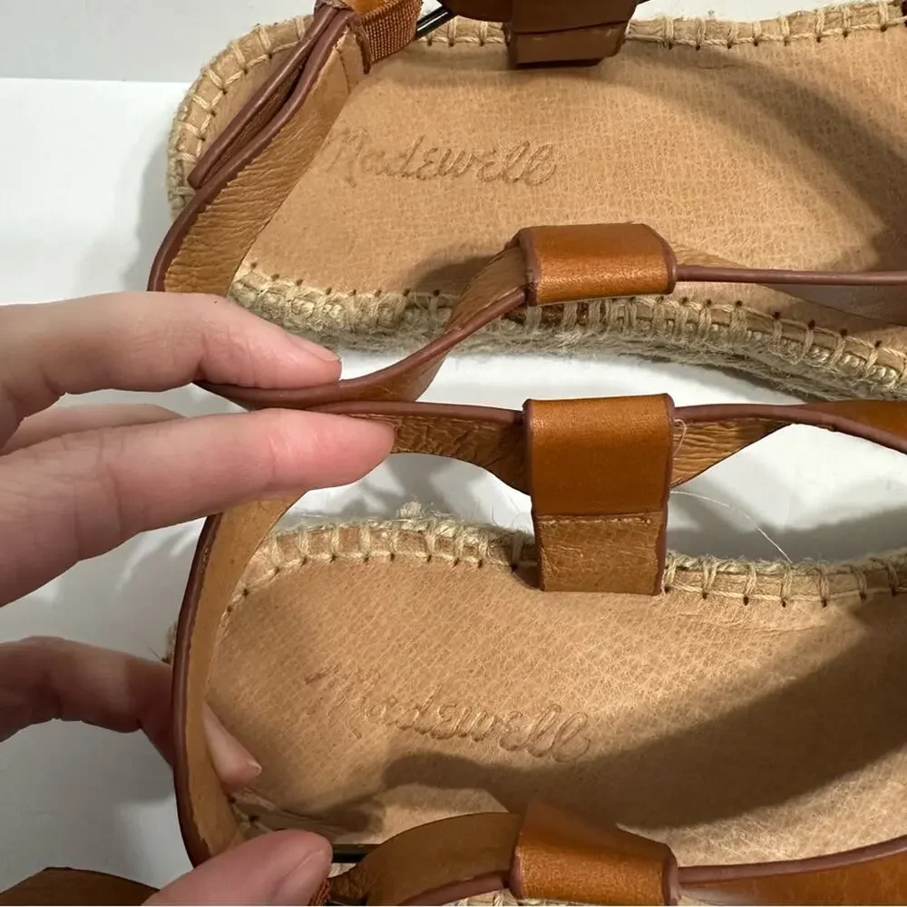 Madewell the Malia Espadrille Sandals US 9.5 Caramel Strappy Leather Platform